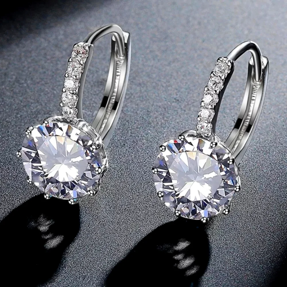 New Fashioned Silver Round Diamond Earrings - Picture 1 of 2